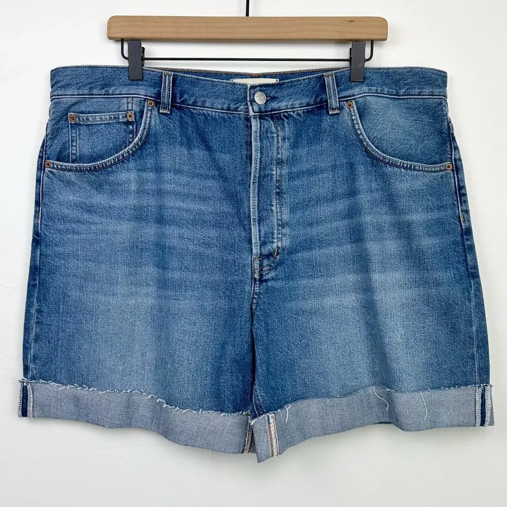 Madewell 33 WAIST Baggy Cuffed Button-Fly Mifflin Wash Denim Jean Shorts NWT